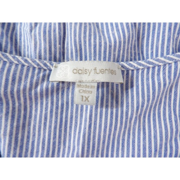 Daisy Fuentes 1X Top Shirt Tunic Hi Low Blue White Stripes Plus Cottage Core - Picture 3 of 12